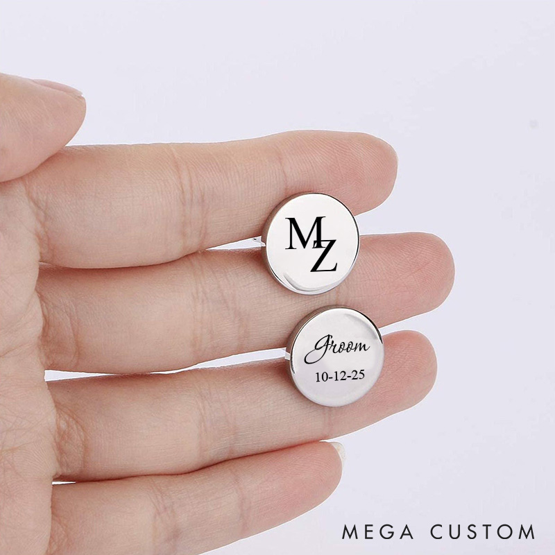 Personalized Groom Groomsman Initial Cufflinks Engraved Best Man Gift Cufflinks Stainless Steel Cufflink for Men Wedding Favors Silver Cufflinks