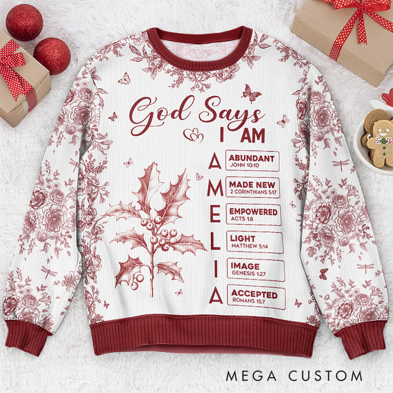 Personalized Toile De Jouy Birth Flower Bible Chapter Ugly Sweater with Name Religious Gift for Christians