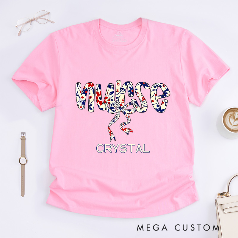 Personalized Nurse T-Shirts Floral Elegance for Nurses Fashion Design T-Shirts