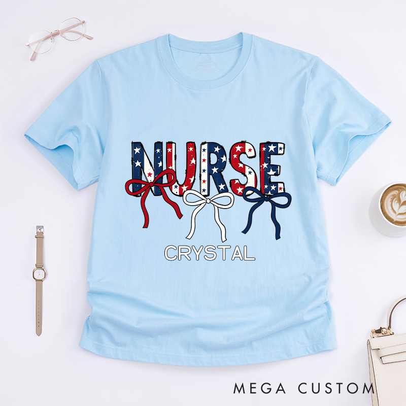 Personalized Nurse T-Shirts Stars and Stripes Nurse Pride Fashion Design T-Shirts