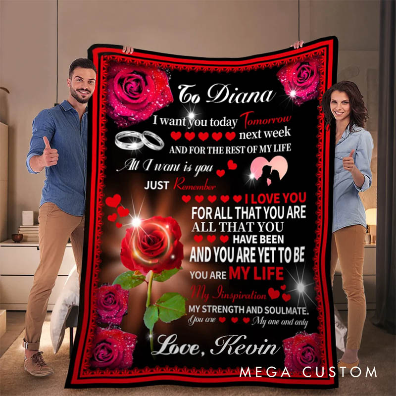 Personalized Couple You Are My Life Blanket with Name Couple Roses Love Letter Blanket Valentine's Day Gift for Husband Wife Hubby Wifey Home Decor