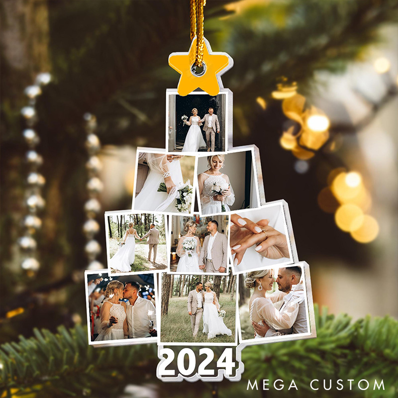 Personalized Couple Christmas Tree Photo Ornament Custom Couple Anniversary Gift Ornament Couple Christmas Acrylic Ornament for Wife Husband Ornament
