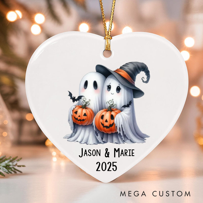 Personalized Adorable Ghost Couple Ornament Couple 2025 Halloween-Themed Ornament Husband Wife Ghost Gift
