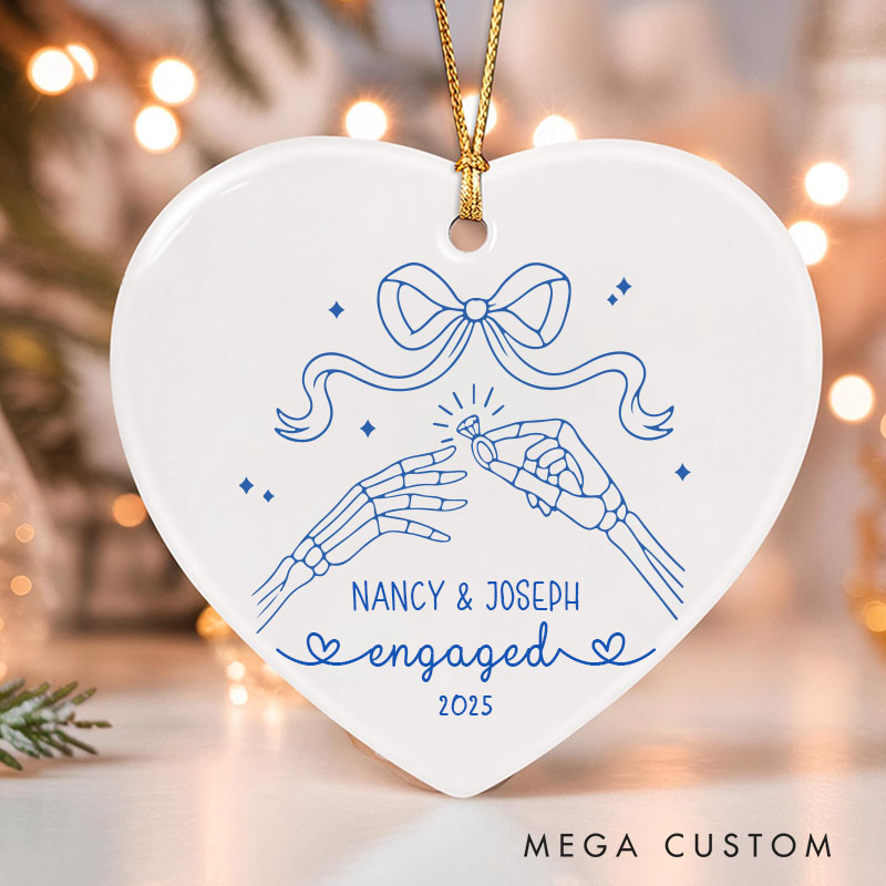Personalized Engaged Skeleton Hands Ornament Gothic Couple Engagement Halloween Gift Husband Wife Halloween Gift