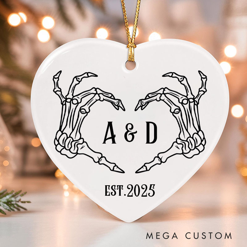 Personalized Skeleton Hands Monogram Ornament Couple Halloween Anniversary Gift Ornament Gothic Halloween Gift Decor for Husband Wife
