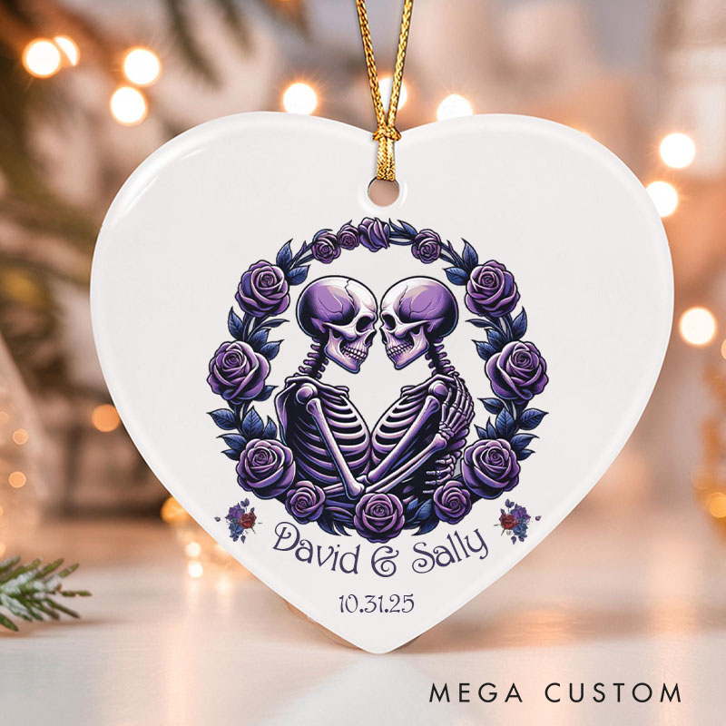 Personalized Romantic Skeleton Couple Ornament Purple Roses Halloween Keepsake Ornament Couple Halloween Gift for Husband Wife