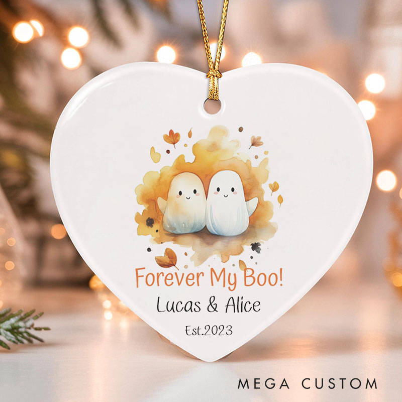 Personalized Forever My Boo Autumn Ghost Ornament Couple Autumn Leaves Halloween Ornament Couple Anniversary Gift for Husband Wife