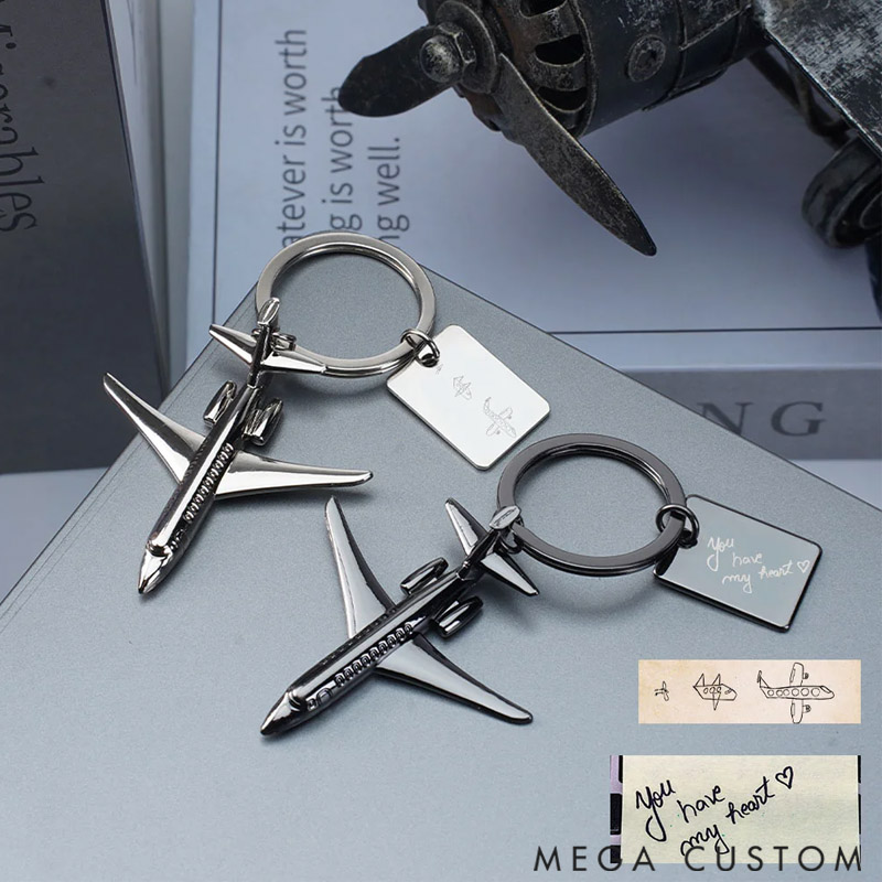 Personalized Twin Engine Airplane Keychain with Text and Symbol Travel Souvenir Birthday Promotion Gift for Travel Lovers
