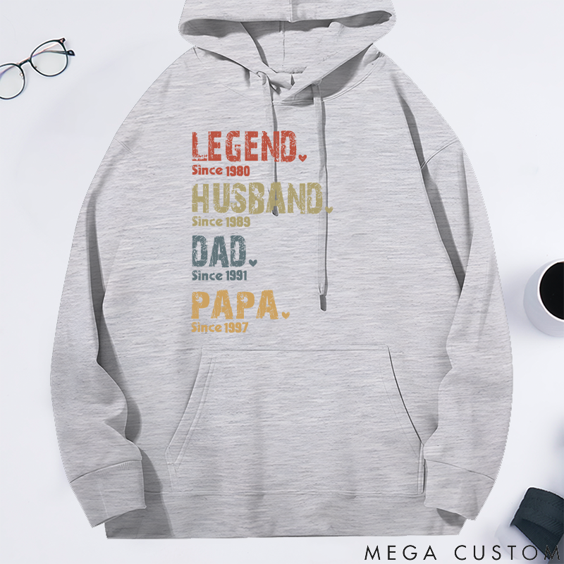 Personalized Legend Husband Dad and Papa Since Classic Hoodies Father's Day Birthday Gifts for Dad Grandpa