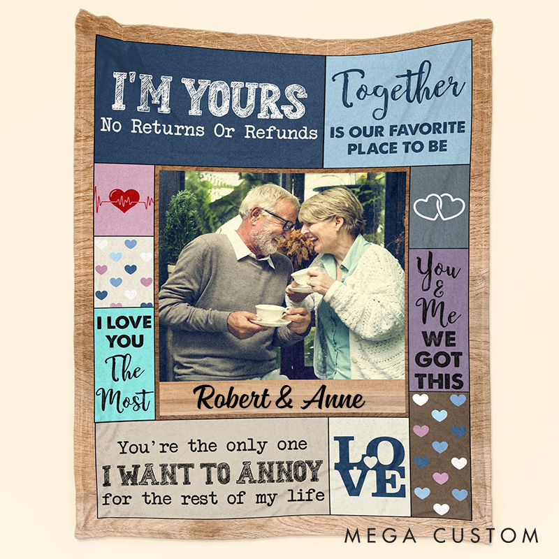 Personalized Couple Photo Blanket I'm Yours Heartfelt Blanket Anniversary Gift for Husband Wife Our Favorite Place To Be Blanket for Couple