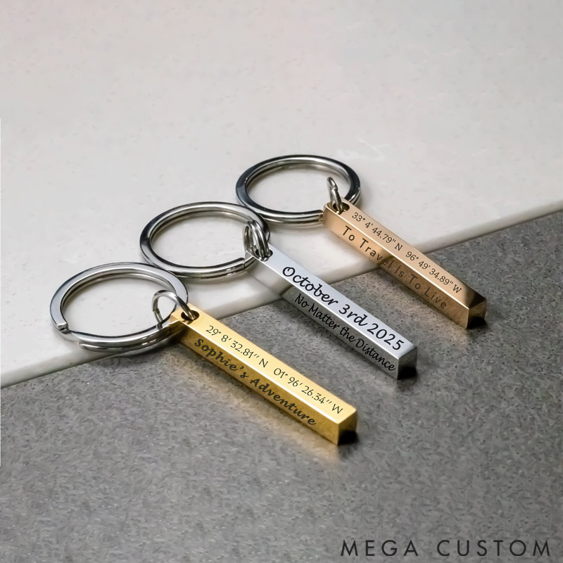 Personalized Rectangular Keychain Gift for Travel Lovers with Customization Four Sides