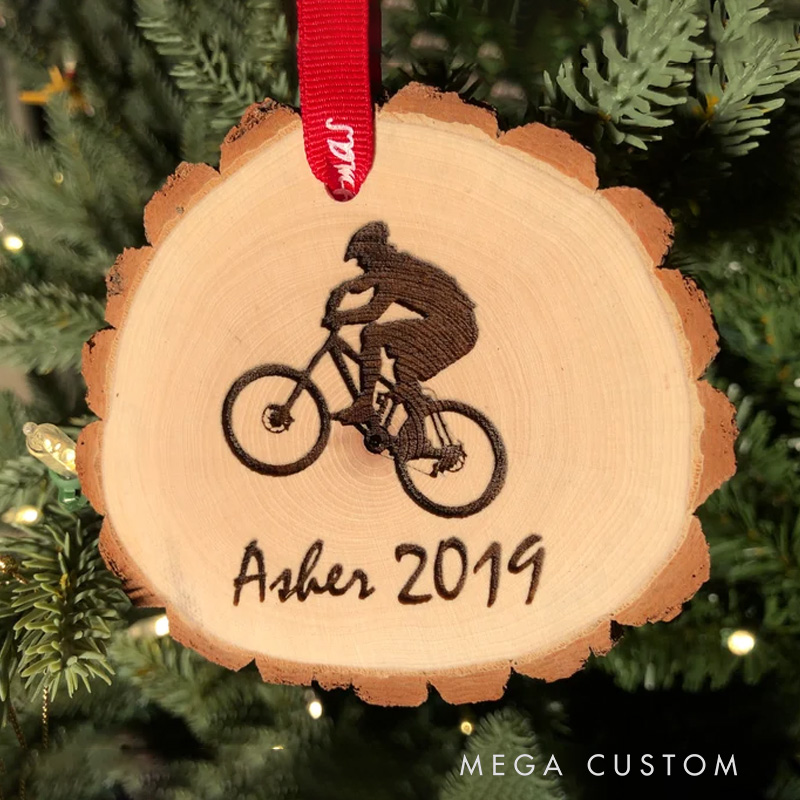 Personalized Wooden Christmas Ornament Mountain Bike Gift for Cyclist Bicycle lovers Gift Biker Xmas Ornament