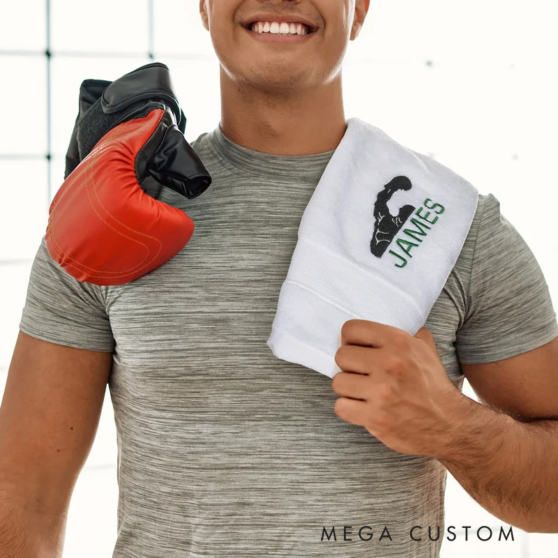Personalized Boxing 100% Cotton Towel with Embroidered Name Sporting Good Training Anniversary Gift for Boxers Gym Lovers