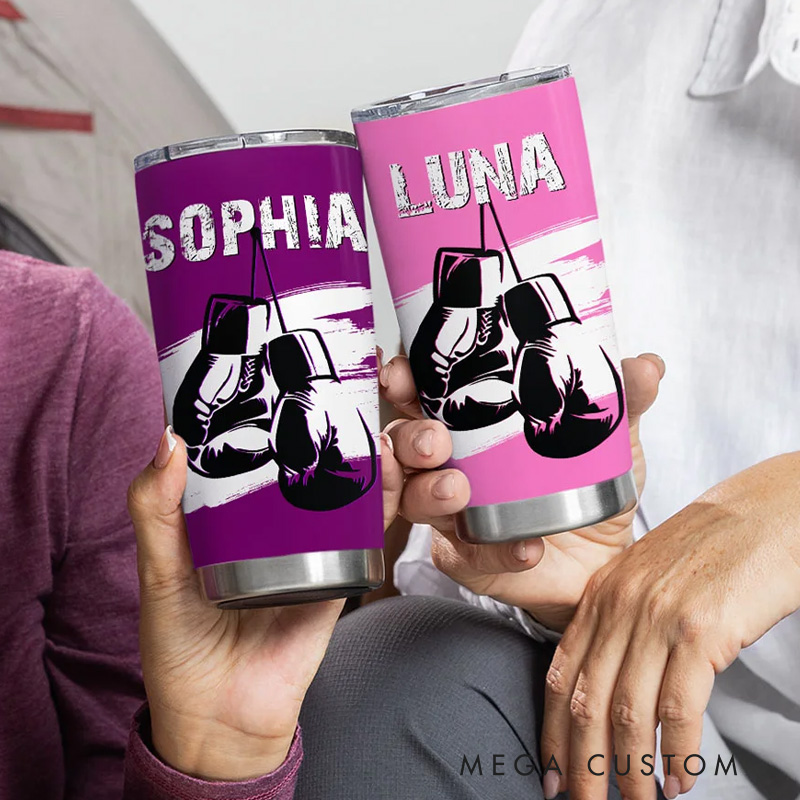 Personalized Fitness Tumbler Multicolour Boxing Glove 20oz Insulated Name Tumbler with Lid and Straw Birthday Gift for Sports Gym Boxing Lovers