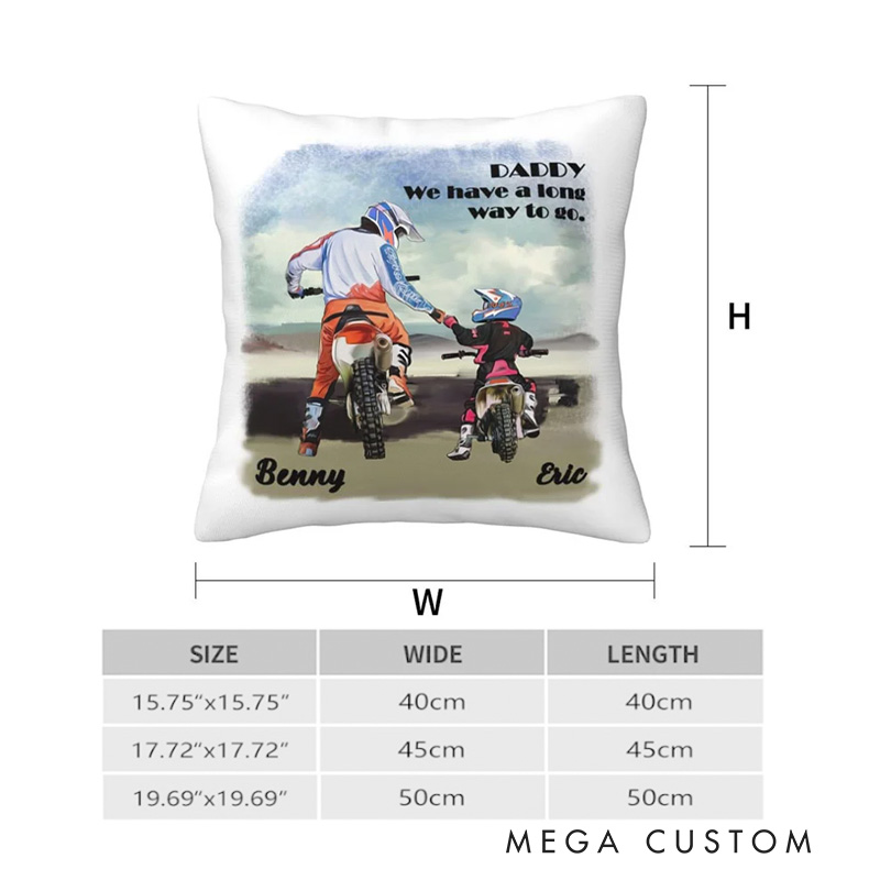 Personalized Motorbike Father and Kid Throw Pillow Cover with Name Text Birthday Father’s Day Gift for Dad Kid Cycling Lovers
