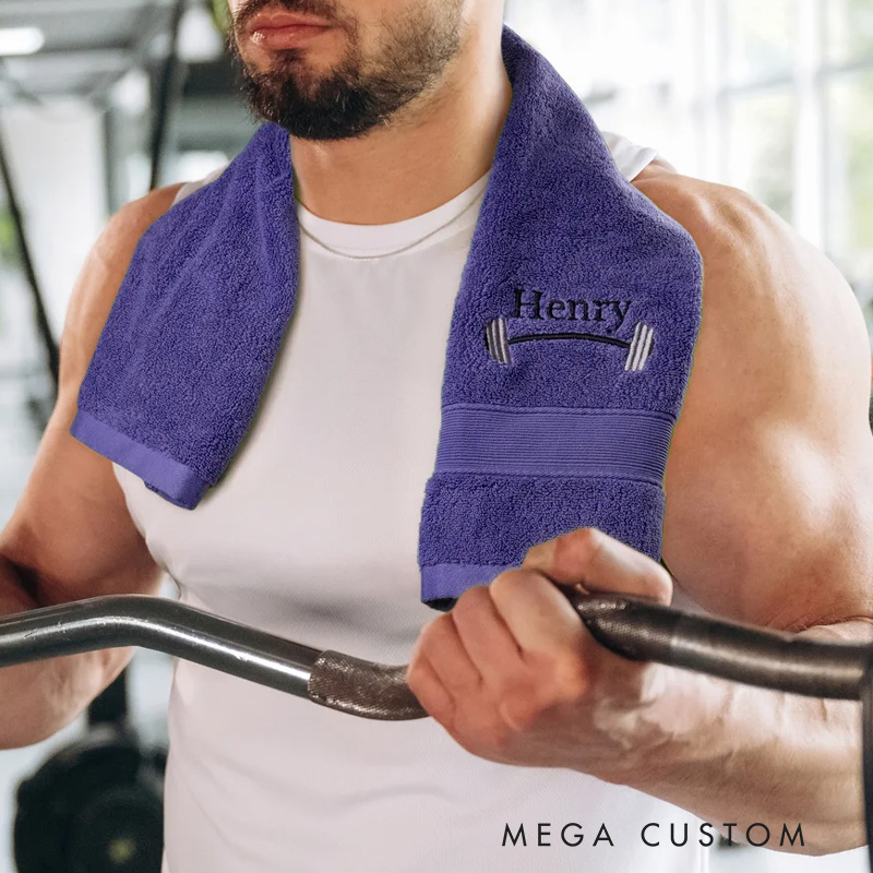 Personalized Weightlifting Barbell Towel with Embroidered Name Sporting Good Training Team Anniversary Gift for Weightlifter Fitness Enthusiast