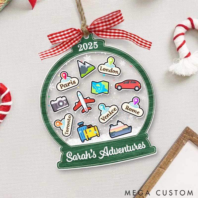 Personalized Travel Christmas Ornament Adventure Gift for Travel Lovers 