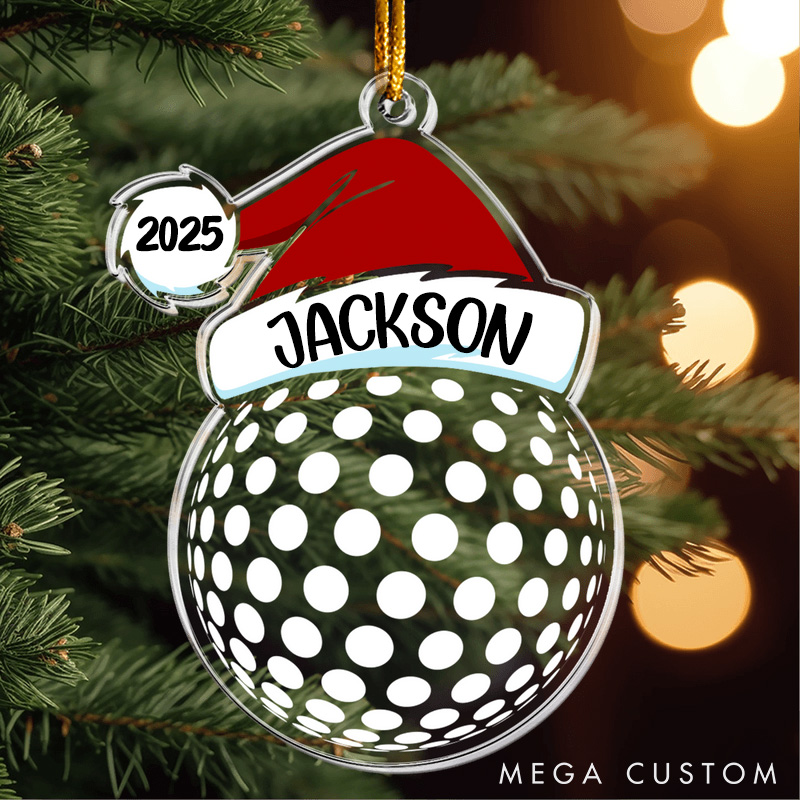 Personalized Sports Themed Ornament with Santa Hat Design and Custom Name and Year  