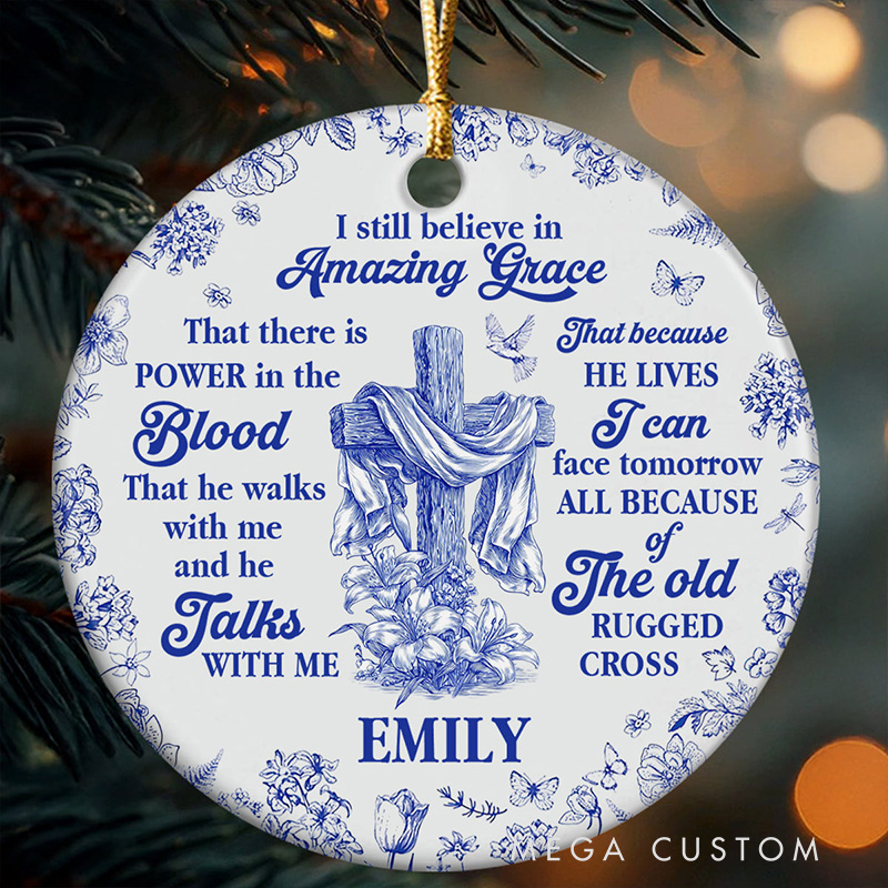 Personalized Amazing Grace Round Shaped Ceramic Ornament with Name Religious Gift Christian Gift for Christians