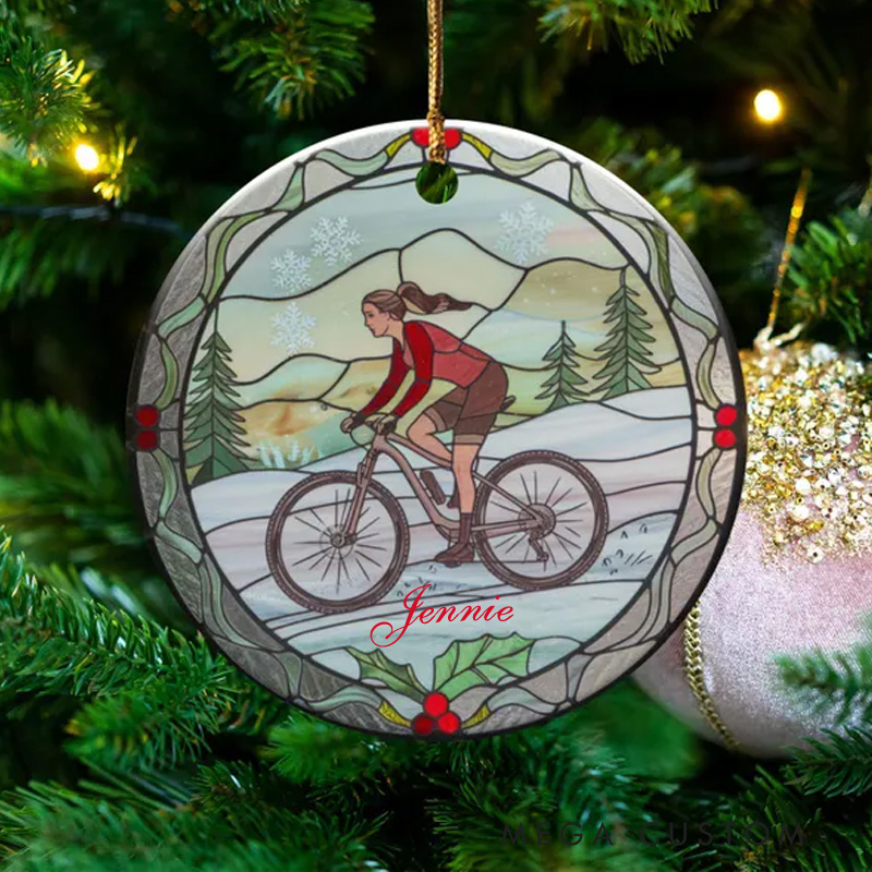 Personalized Elegant Ceramic Bicycle Christmas Ornament Unique Memory Cyclist Gift Idea Xmas Tree Mountain Biker