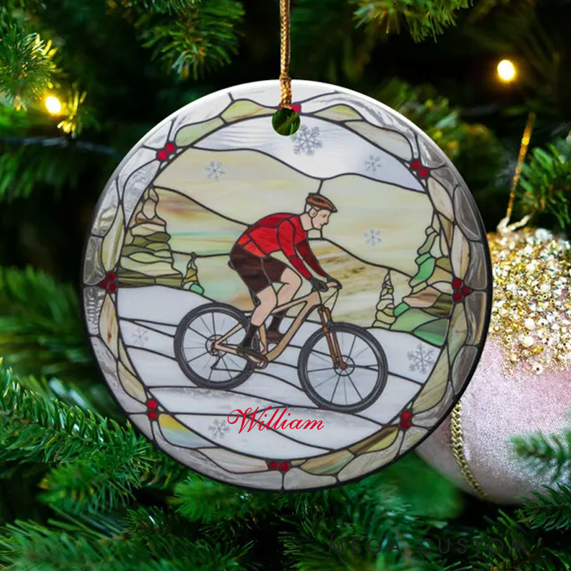 Personalized Elegant Ceramic Bicycle Christmas Ornament Unique Memory Cyclist Gift Idea Xmas Tree Mountain Biker