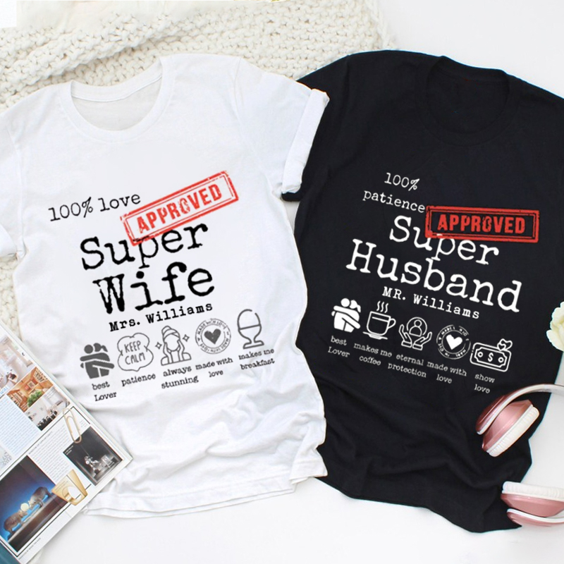 Personalized Fun Approved Super Wife and Super Husband Matching Wedding Couple Classic T-Shirt
