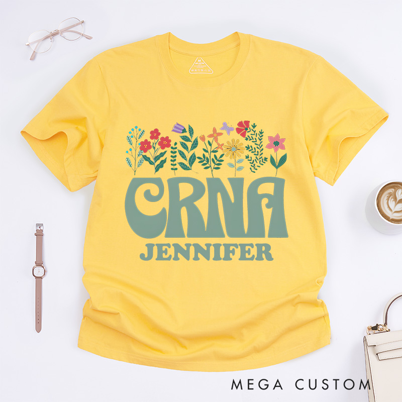 Personalized Nurse T-Shirts CRNA Floral Elegance Fashion Design T-Shirts