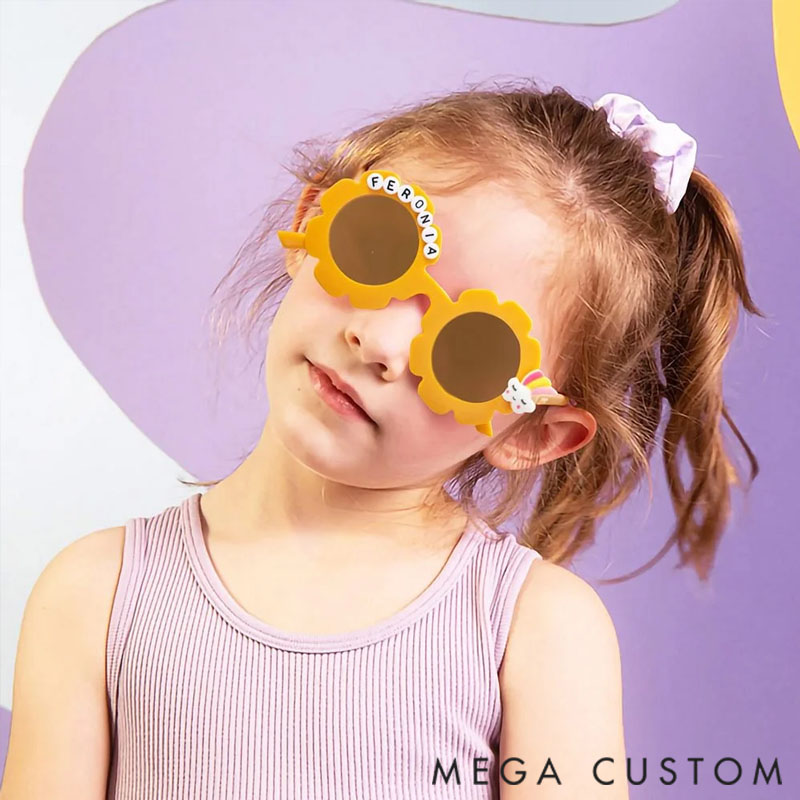 Personalized Travel Beach Sunglasses Multi-color Cute Floral Designs Engravable with Names and Accessories Birthday Children's Day gifts for Kids
