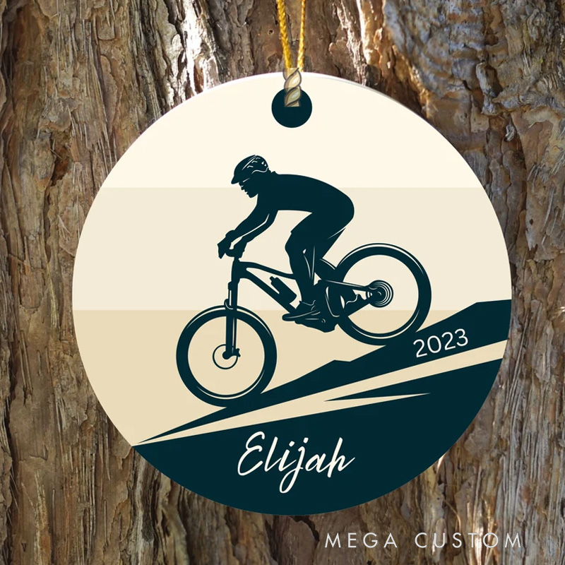 Personalized Mountain Biking Christmas Ornament Custom Cycling Ornament