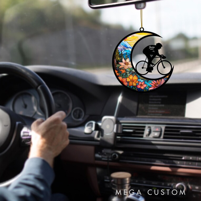 Personalized Cycling Suncatcher Ornament Custom Sports Gift Window Decoration for Cyclists and Bike Lovers