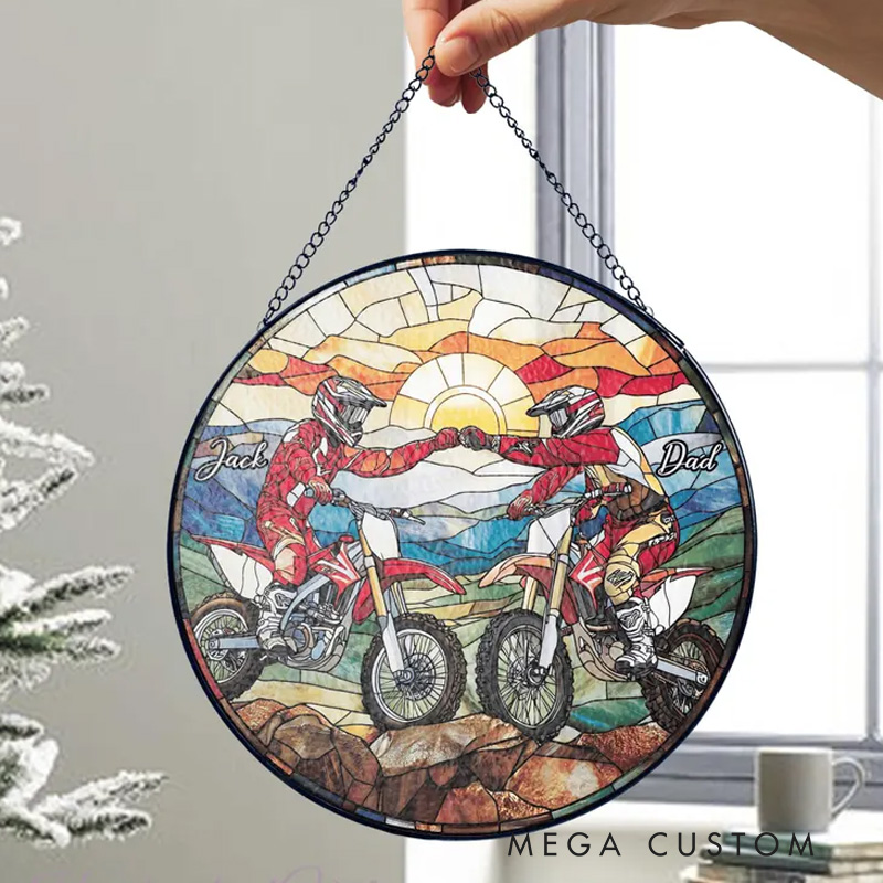Personalized Dad and Son Motocross Glass Suncatcher Dirt Bike Gift Racing Lover Gift