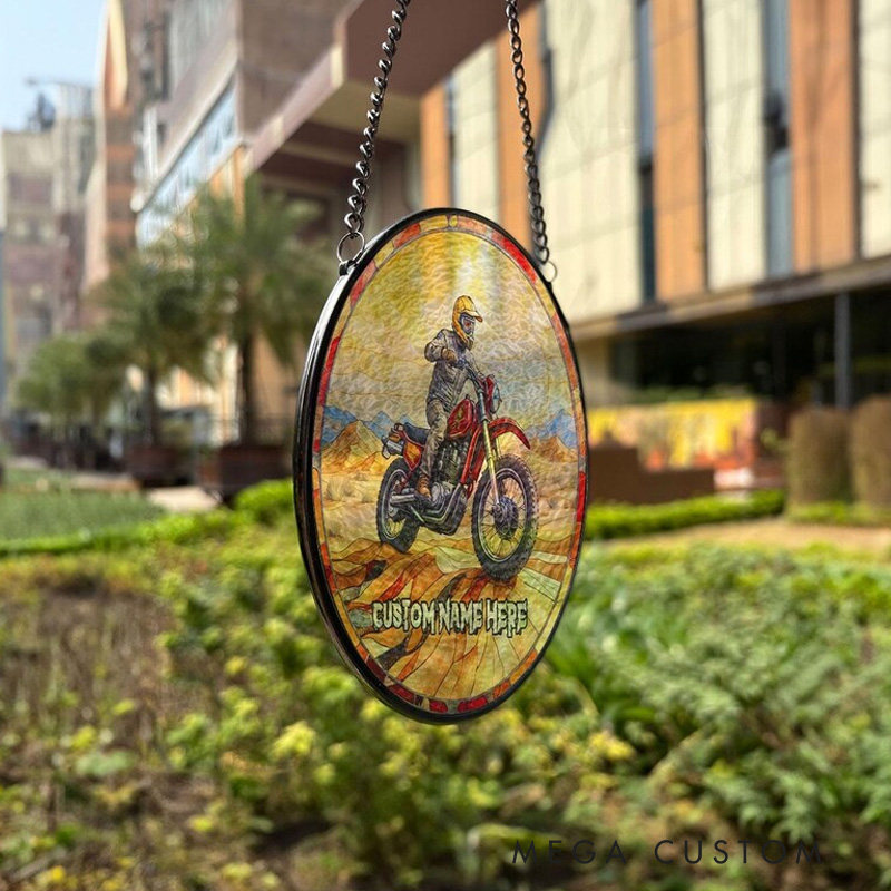 Personalized Dad Motorcross Glass Suncatcher Dirt Bike Ornament Racing Lover Gift