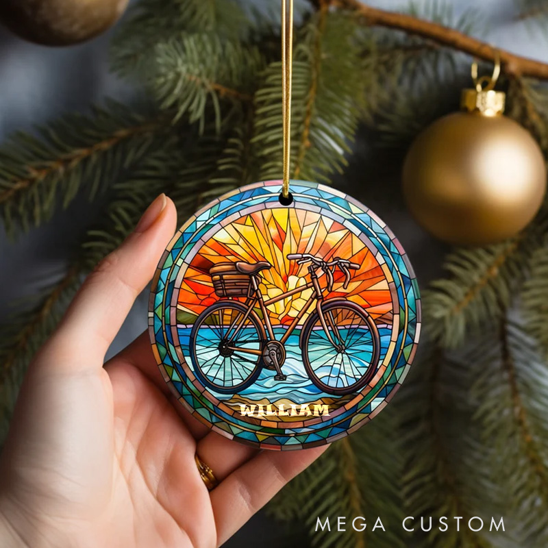 Personalized Stained Bicycle Christmas Ornament Christmas Keepsake Christmas Tree Decoration Gift for Cyclist