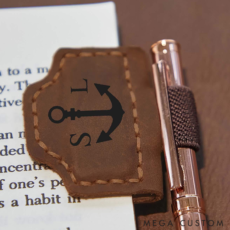 Personalized Logo Leather Book Mark with Pen Holder Engraved Magnetic Bookmark Leather Magnetic Pen Loop for Notebook Book Lover Gifts