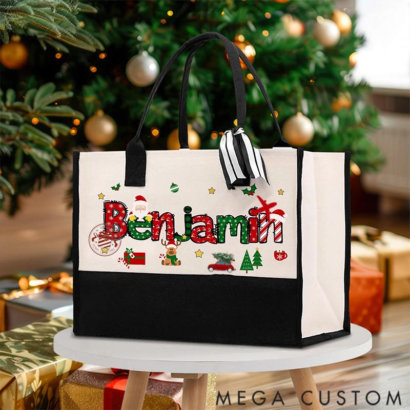 Personalized Canvas Travel Bag Santa Claus Elk Large Capacity Plane Car Stamp with Name Christmas Gift for Women