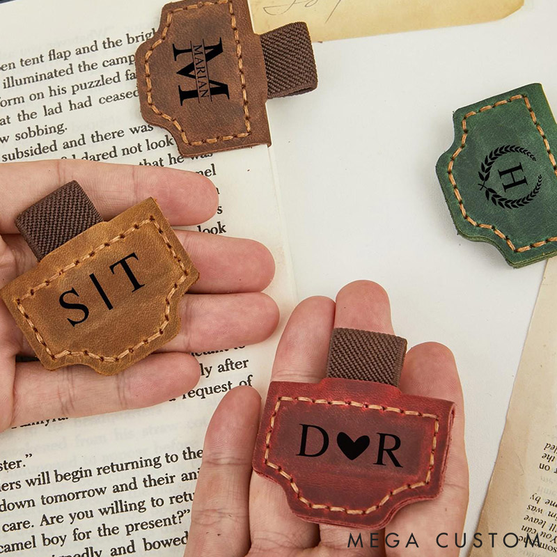 Personalized Engraved Book Clip with Name or Initial Custom Leather Book Clips Magnetic Bookmark for Book Lovers Reader Gift Book Mark with Pen Holder