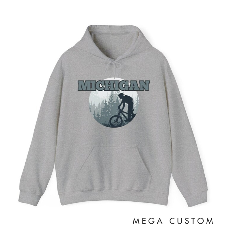 Personalized Mountain Bike Unisex Michigan Hoodie Cycling Sweatshirt Outdoor Adventure Mountain Biking