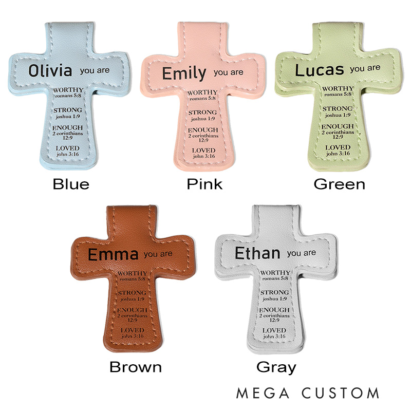 Personalized Inspirational Bible Verses Cross PU Leather Magnetic Bookmark Clip First Communion Baptism Back to School Gift for Christians Bookworms