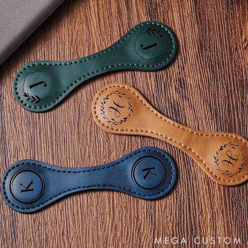 Personalized Engraved Magnetic Bookmark Custom Leather Magnet Book Clip Design with Name or Initials Unique Book Accessories for Book Lover