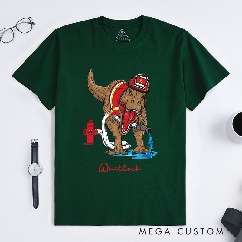 Personalized Fireman T-Shirt Firefighter Dinosaur Fun Graphic Design Gift for Firefighter T-Shirt