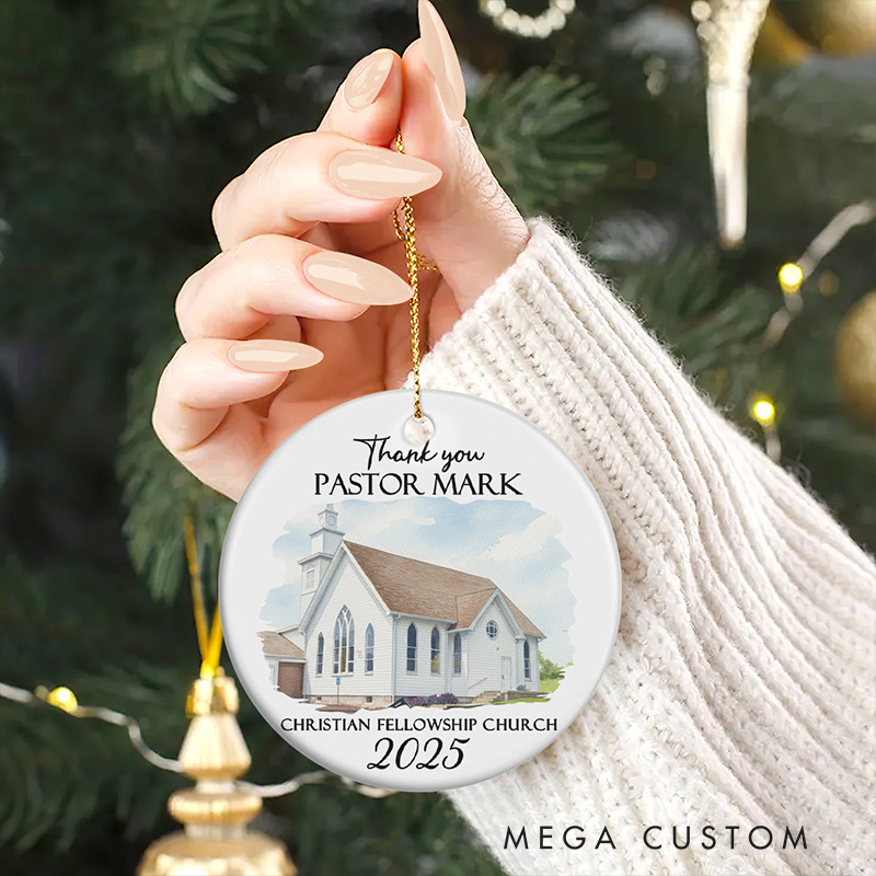 Personalized Thank you Pastor Round Shaped Ceramic Ornament with Name and Year Religious Gift Appreciation Gift for Pastor