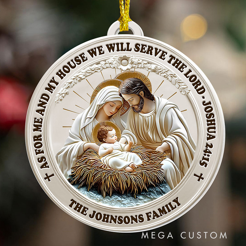 Personalized as for me and My House we will Serve the Lord Acrylic Ornament with Family Name Religious Gift Christian Gift 