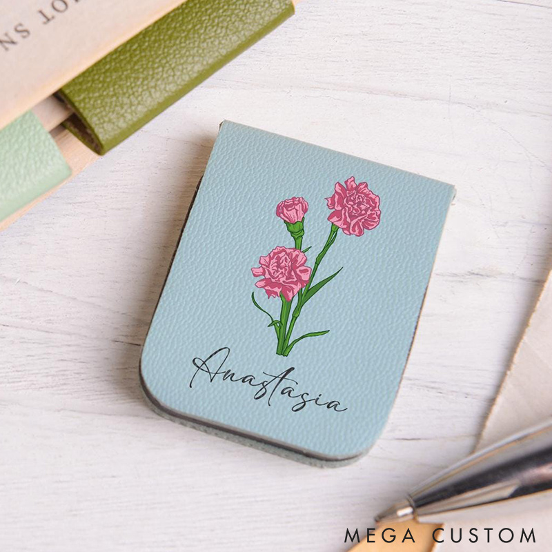 Personalized Magnetic Birth Flower Bookmark Custom Name Leather Bookmark Book Lover Gift Book Accessory