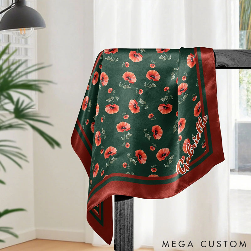 Personalized Vintage Birth Flower Soft Stain Square Scarf with Name Travel Party Accessory Birthday Gift for Women