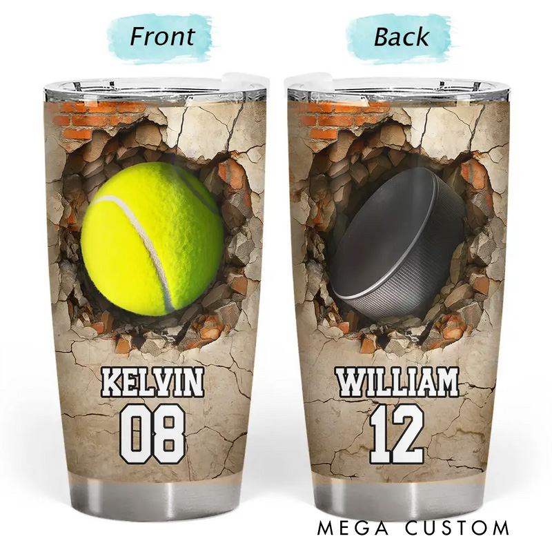 Personalized Sports Tumbler with 3D Cracked Wall Design and Custom Name