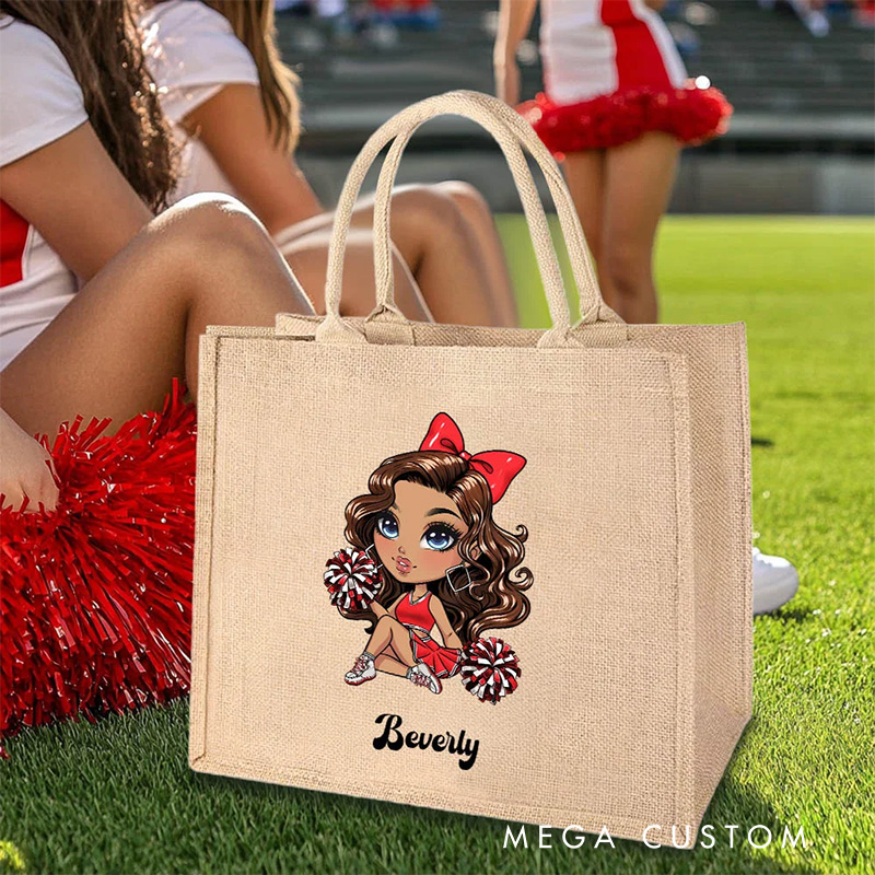 Personalized Cartoon Santa Hat Snowman Bow Initial Jute Tote Bag with Name Birthday Christmas Gift