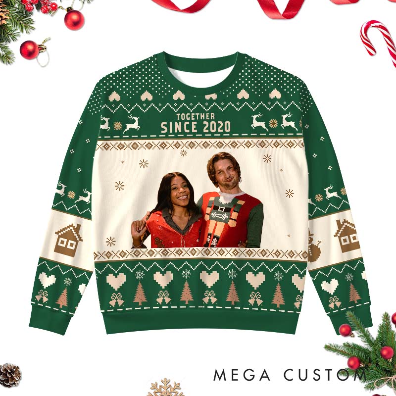Personalized Couple Ugly Sweater Husband Wife Anniversary Christmas Sweater Couple Christmas Ugly Sweater with Photo for Boyfriend Girlfriend