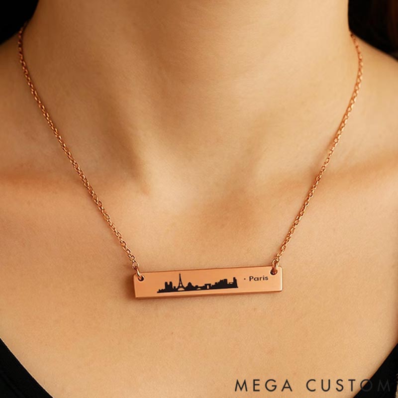 Personalized Travel City Skyline Necklace Travel Lover Gift Custom Name