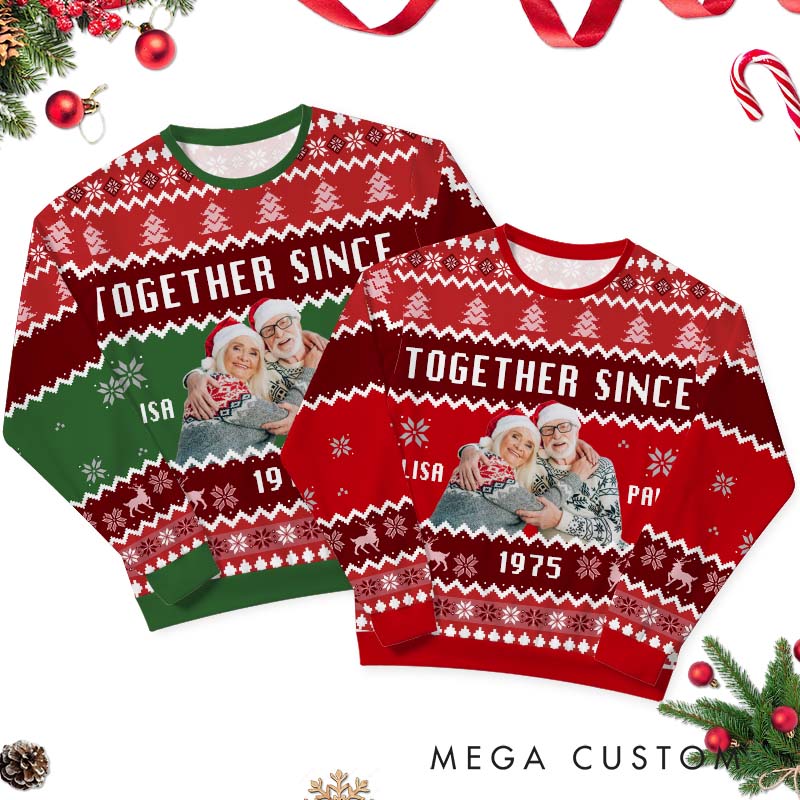 Personalized Couple Christmas Together Since Ugly Sweater Husband Wife Anniversary Ugly Sweater Couple Edition Christmas Ugly Sweater
