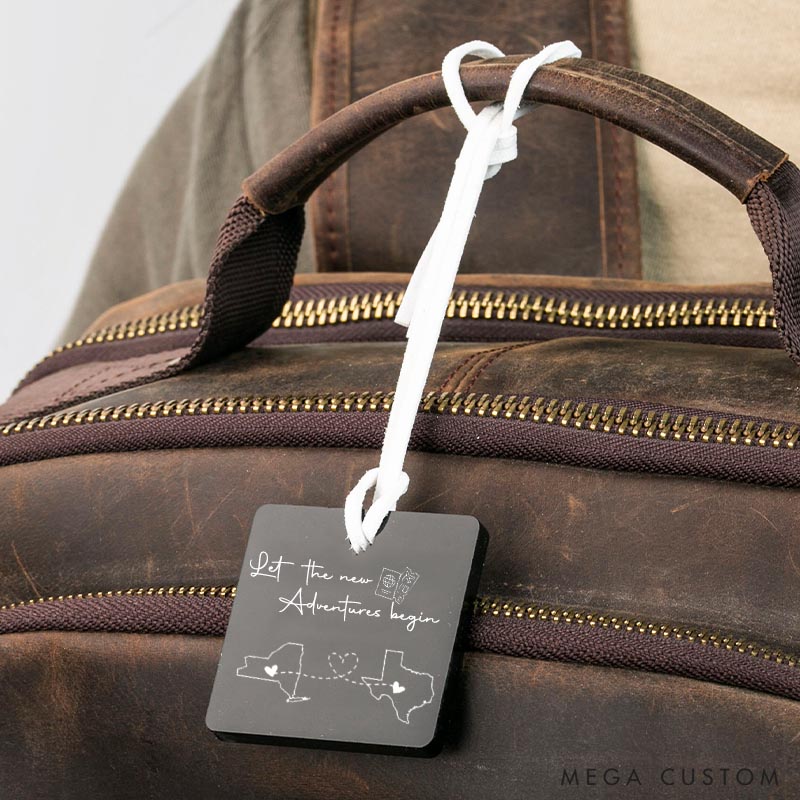 Personalized Travel Luggage Tags Heart Map Gift for Travel Lovers